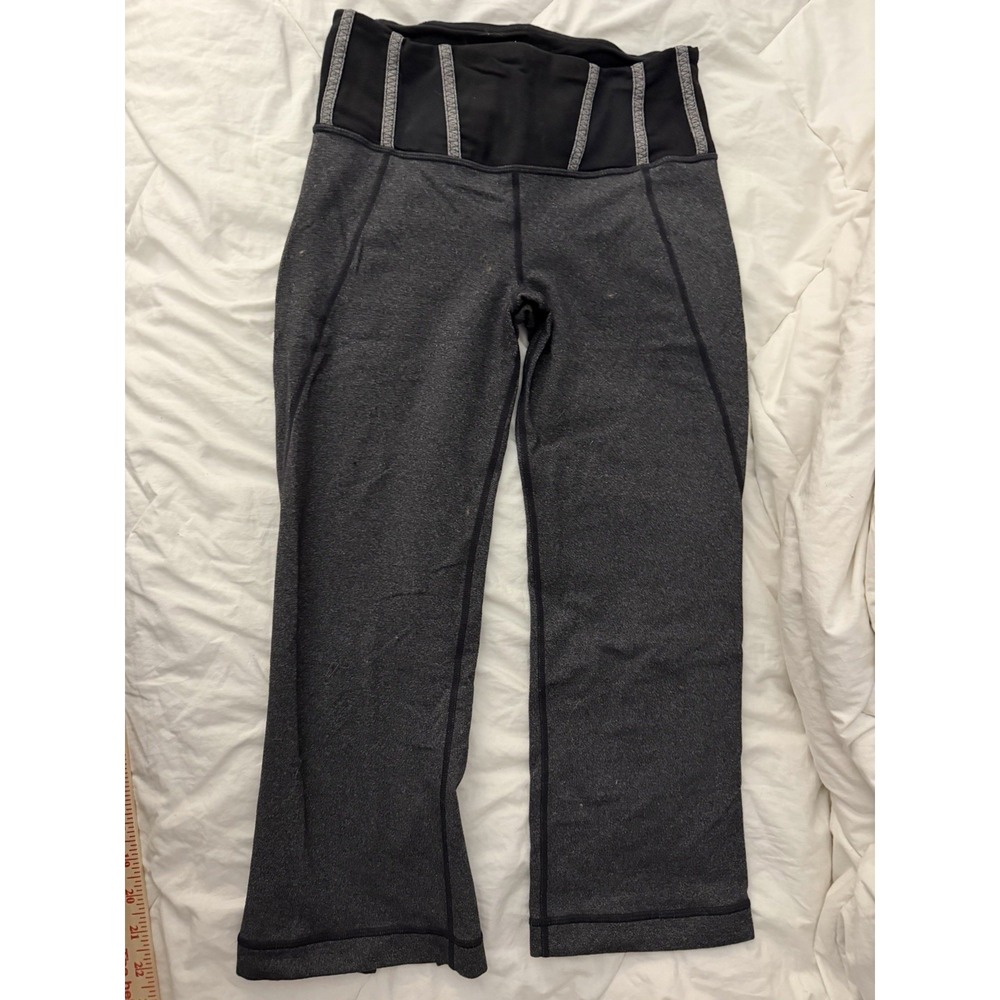 Lululemon Tadasana Slit Crop Leggings Yoga Women's Size 4 Luon Heathered Black - Picture 9 of 9
